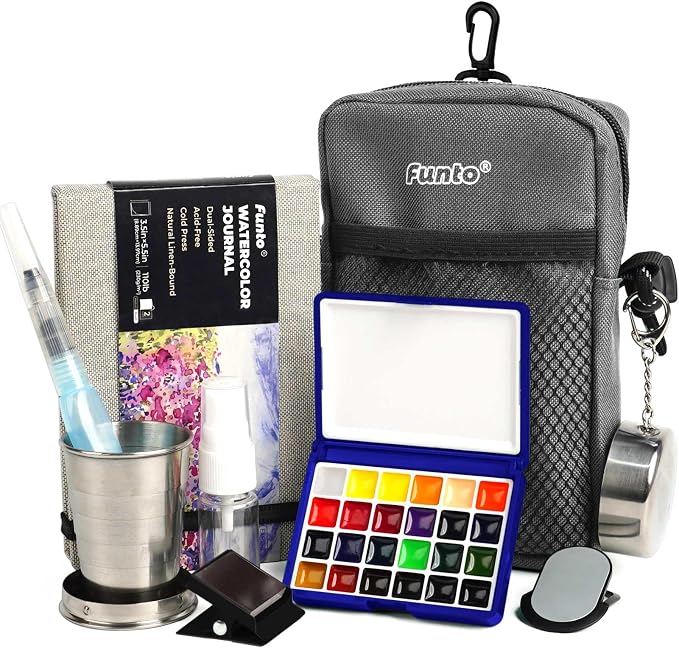 Funto Watercolor Paint Set, 24-Color Blue Kit for Outdoor Painting