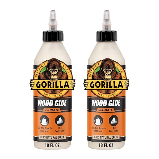 Gorilla Ultimate Waterproof Wood Glue, Natural Color, 18 oz, 2-Pack