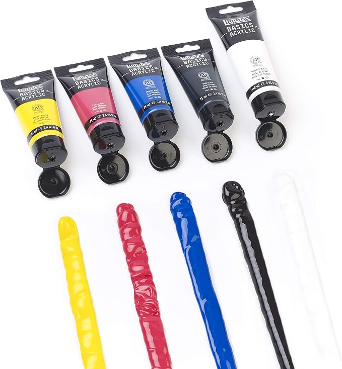 Liquitex BASICS Acrylic Paint Set, 4 x 75ml, 1 x 118ml Essentials | Medium Viscosity, Satin Finish, Lightfast, Fine Art Pigments, Range of Opacities, Easy Blending