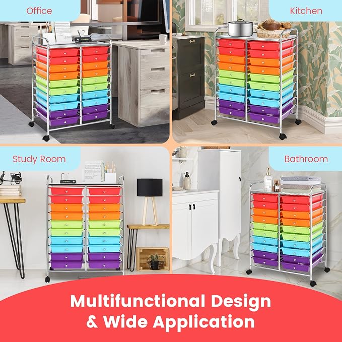 COSTWAY 20-Drawer Rolling Storage Cart, Utility Storage Organizer Cart