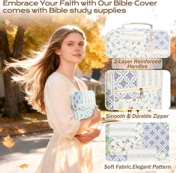 XKDOUS Bible Cover Case for Women Bible Bag Journaling Kit w/Study Supplies