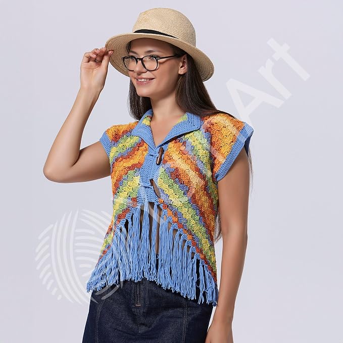 YarnArt Symphony Dream Cotton Yarn -%80 Cotton%20 Viscose Rainbow Multicolor Crochet Knitting Yarn - Suitable for All Blouses, Dresses, Shawls, Bags, Hats - 273 Yards, 3.52 Oz (1 Skein) (3117)