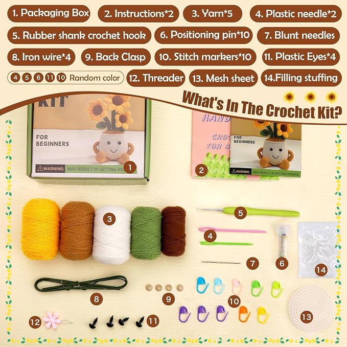 Nitlak Sunflower Potted Plant Crochet Kits, Crochet Starters Kit for Adults