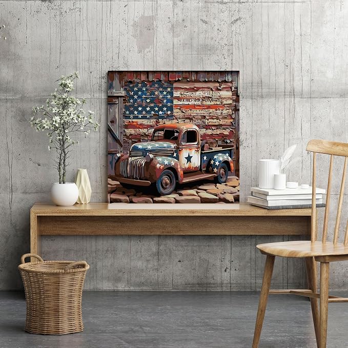 CHWGLFGG Vintage Truck Paint by Numbers Kit for Adults On Canvas 16x16inch | DIY Easy Adult Paint by Number Kits American Flag,Paint by Color Acrylic Paint Painting Home Wall Decor (Without Frame)