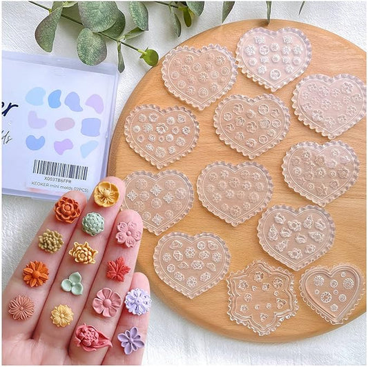 KEOKER Polymer Clay Molds - 12 Pcs Mini Floral Clay Molds for Jewelry Making, Earring Decoration (Substitute Polymer Clay Cutters)