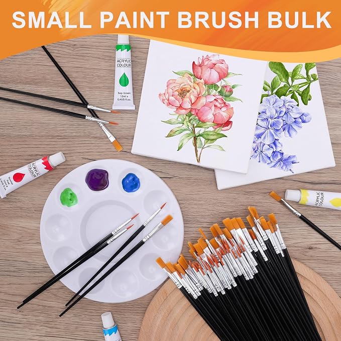 AROIC Small Paint Brushes Bulk,160 Pcs Black Nylon Hair Paint Brushes | Kids Flat Tip Round Acrylic Paint Brush Set,Acrylic Paint Brush kits for Classroom Oil Watercolor Face Painting Touch Up