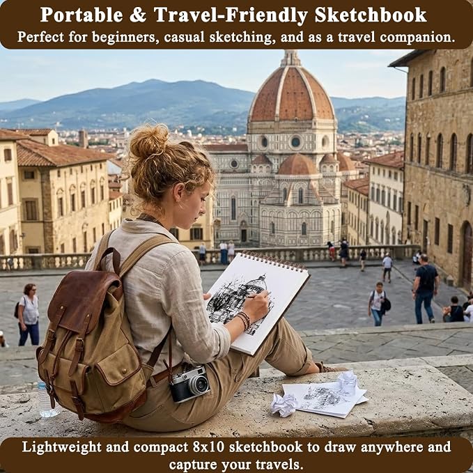 Fuxi 8x10 Sketchbook, Top Spiral-Bound Sketch Pads, 100-Sheets_68lb/100gsm | Art Sketch Books for Drawing, Acid-Free White Drawing Paper for Kids, Adults, Beginners, Students, Artists & Travelers