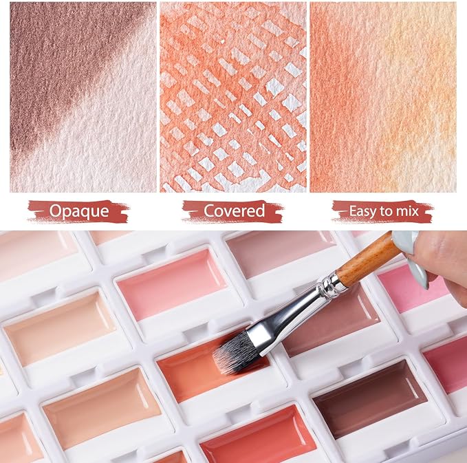 Fuumuui CREAMORA Watercolor Paint Set 24 Color Opaque Semi-Solid Warm Terracotta | for Soft Gradient, Figure Painting, Portrait Sketch, Professional Art Supplies Artists & Beginner Painting Sketching
