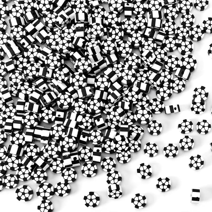 Augshy 300Pcs Soccer Clay Beads,Soccer Flat Polymer Clay Beads Charms Sports Beads for Bracelets Jewelry Making Necklaces Earrings and Crafts Supplies