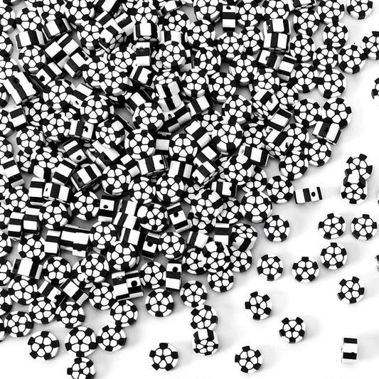 Augshy 300Pcs Soccer Clay Beads,Soccer Flat Polymer Clay Beads Charms Sports Beads for Bracelets Jewelry Making Necklaces Earrings and Crafts Supplies