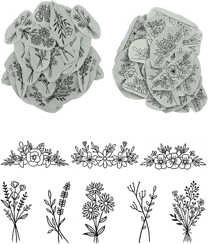 YUYUZSEN 44 Pcs Water Soluble Hand Sewing Stabilizers，Embroidery Stick and Stitch Embroidery Paper Wash Away，for Embroidery Stabilizers Flower Patterns，for Hand Sewing Lover Beginners（Plants Flowers)