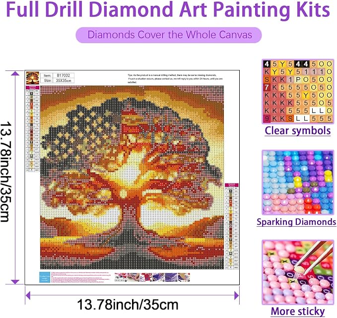 JXDXDJ 5D Diamond Painting Kits for Beginners,Ancient Tree Full Drill Diamond Art Kits for Adults,DIY American Flag Round Diamond Dots for Adults Crafts,Gem Painting Home Wall Decor 13.78x13.78 Inch