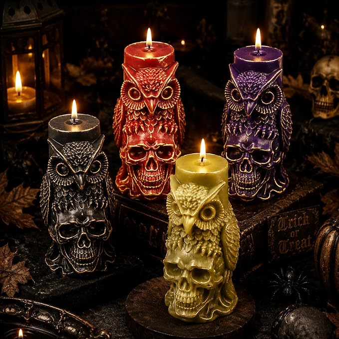 Halloween Silicone Candle Molds, Large Owl Skull Head Mold | Halloween Silicone Mold for Candle Making, Epoxy Resin Casting, DIY Craft Plaster, Concrete, Holidays Home Decor, Party Gift