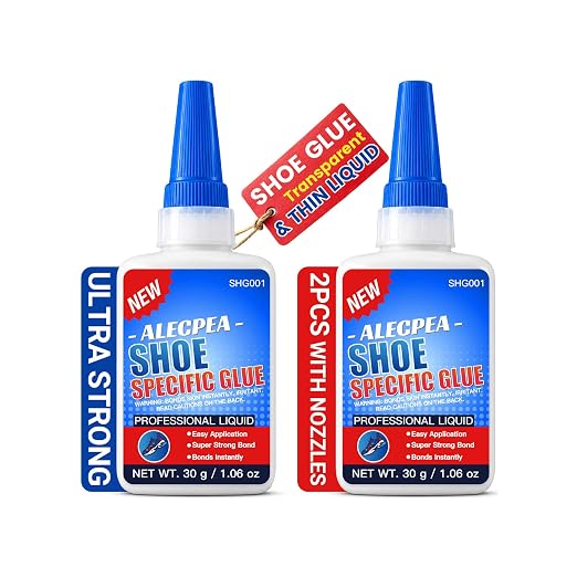 ALECPEA Shoe Glue for Sole Repair, Thin Clear Adhesive, 2 X 30g, 6 Tips