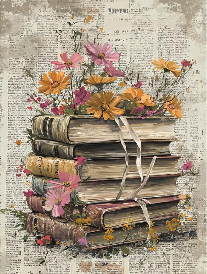 askkqtx Vintage Books Diamond Art Kits for Adults 12x16 Inch