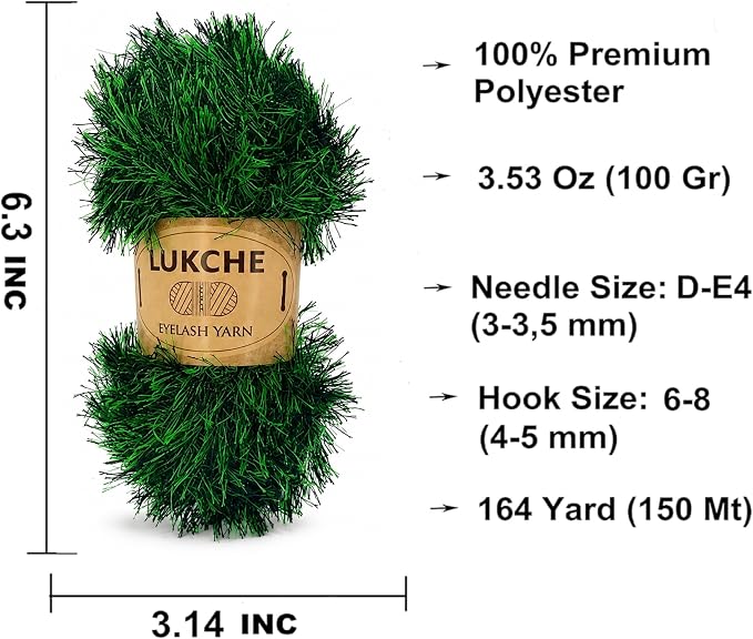 Eyelash Fun Fur Yarn Premium 100% Polyester 164 Yds (150 Mt), 3.53 Oz (100 Gr) Colorful Crochet Yarn Dıy Hand Knitting. (Black-Green, 3 Skein)