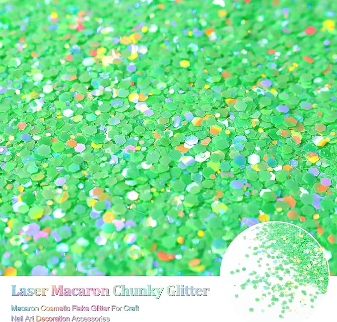 Renfio Holographic Green Chunky Glitter,1.76oz/50g for Snowglobe Tumbler