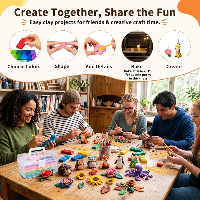 118 Pcs Polymer Clay Kit 36 Colors Oven Bake Clay 40g Large Block,Non-Toxic | Includes 82 Pcs Accessories, Tools & Storage Box for Jewelry Making, Charms, Crafts & DIY Projects, Gifts, School Activities