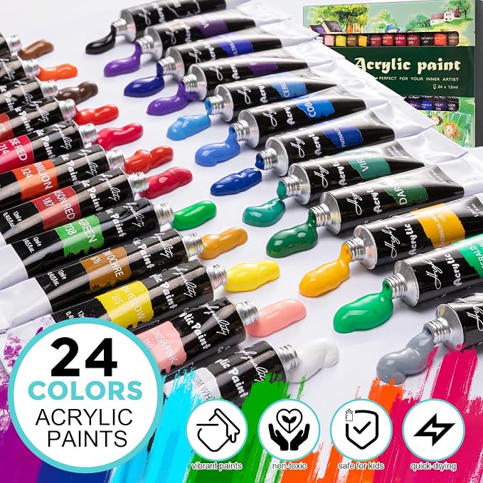 Inburit Art Acrylic Paint Set with Wooden Easel Box for Kids & Adults