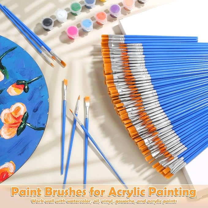 240 Pcs Mini Paint Brushes Bulk, Flat and Fine Tip Small Paint Brushes | Tiny Paint Brushes Set for Crafts, Art Classroom, Acrylic, Oil, Watercolor, Canvas, Touch Up, Face, Painting Parties Supplies