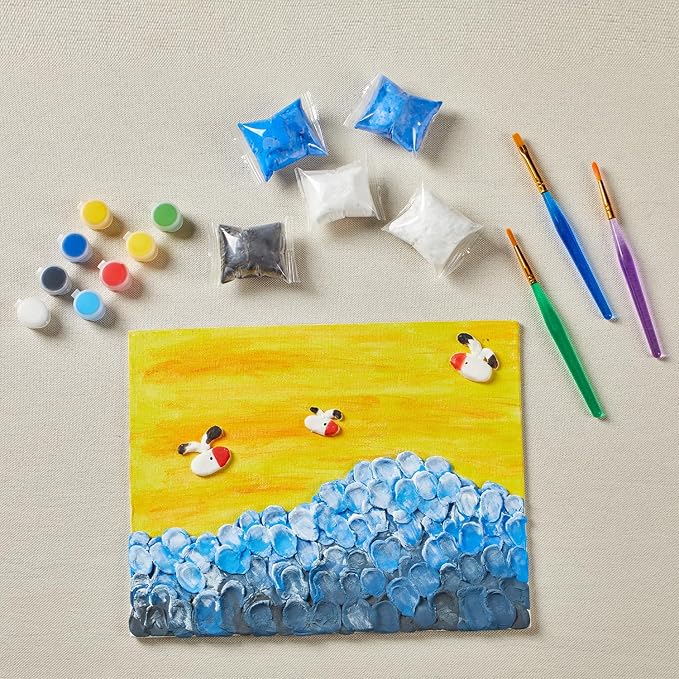 DIY Canvas Painting Kit with Clay, 3 Blank 8x10 Inch Canvas Panels, 5 Packs of Clay, 8 Vibrant Acrylic Paint Colors, and 3 Brushes, Creative Art Kit for DIY Projects & Crafting Fun