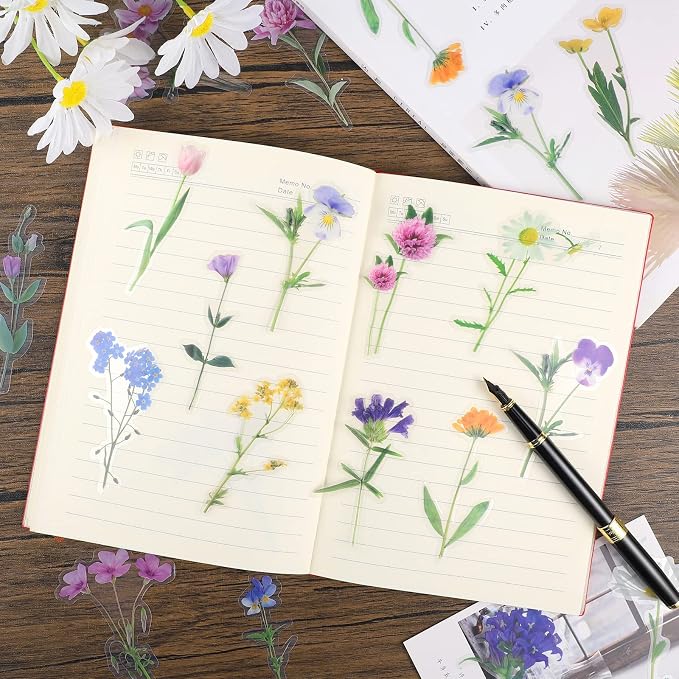 160 Natural Flower Stickers for Scrapbooking, Journals & Card Making | Self-Adhesive Floral Stickers, 80 Sheets, For Journals, Scrapbooks, Letters, Laptops And Diy Crafts