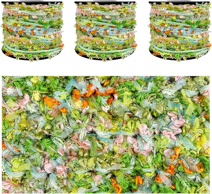Artisanal Yarn Collection Multifiber Fancy Yarn for Knitting Crocheting Crafts DIY, Set of 3 Rolls (Vivid Green)