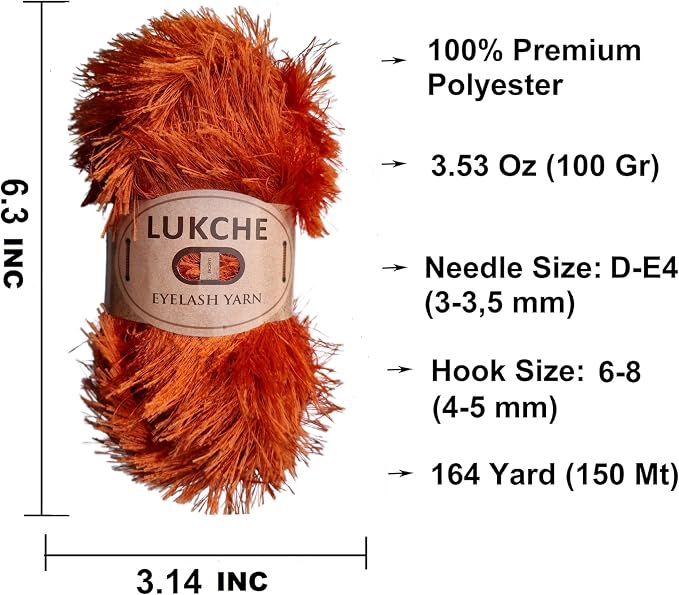 Eyelash Fun Fur Yarn Premium 100% Polyester 164 Yds (150 Mt), 3.53 Oz (100 Gr) Colorful Crochet Yarn Dıy Hand Knitting. (Cooper, 1 Skein)