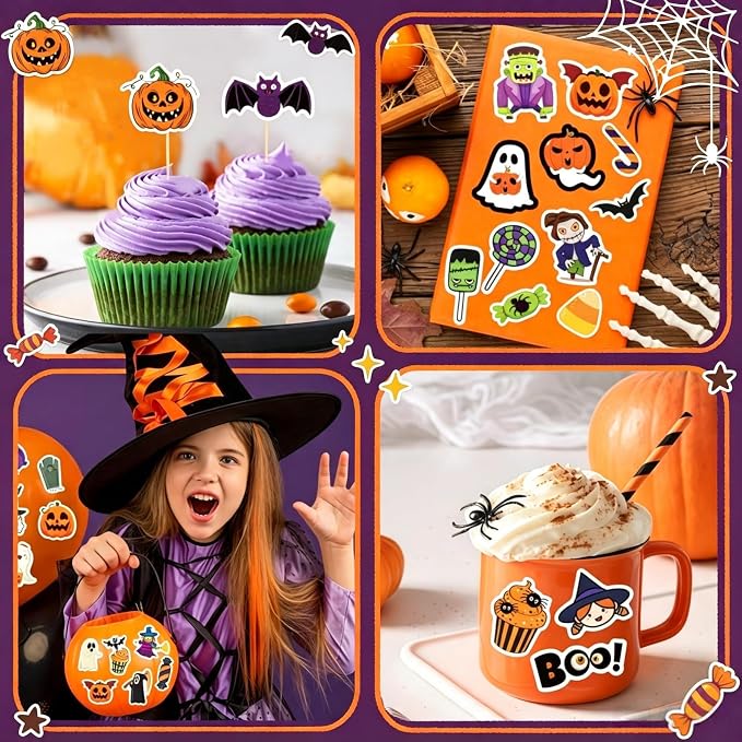300PCS Halloween Stickers Bulk for Kids Teens Adults, Vinyl Waterproof Decorating Stickers for Halloween Water Bottle Games Treats Crafts Party Favors Supplies Gifts (No Duplicates)
