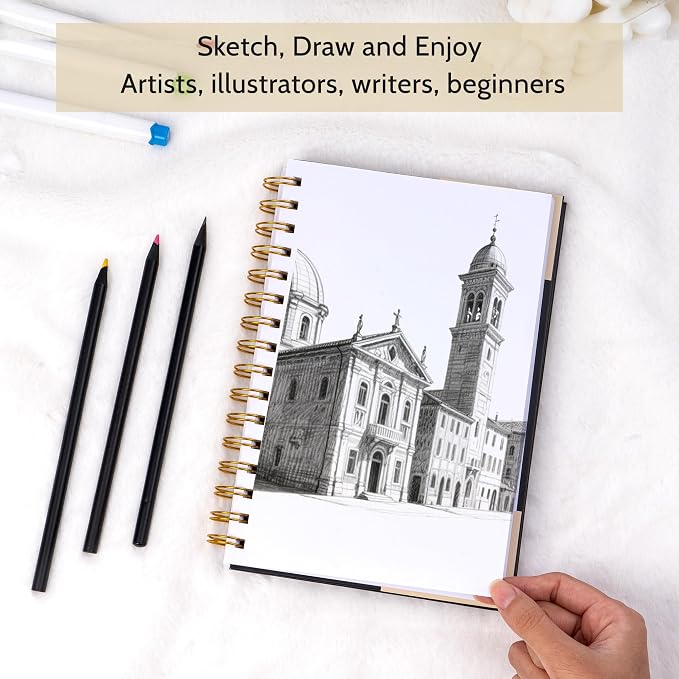 Yoment Small Sketch Book 5.5"x8.5",Mini Sketchbook,Spiral Bound,100 Sheets | Black,68 lb/100gsm Hardcover Sketch Pad for Kids,Art Sketchbook Drawing Pad Book with Pencil,For Kids, Beginners,Artists