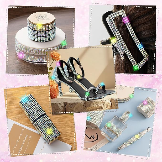 Rhinestone Ribbon Self Adhesive Crystal Rhinestones, 6-Yard Bedazzling Strips, 6-Rolls Rhinestone Strips for DIY Craft, Rhinestones Tape Self Adhesive,AB Crystal and Transparent Crystals Color