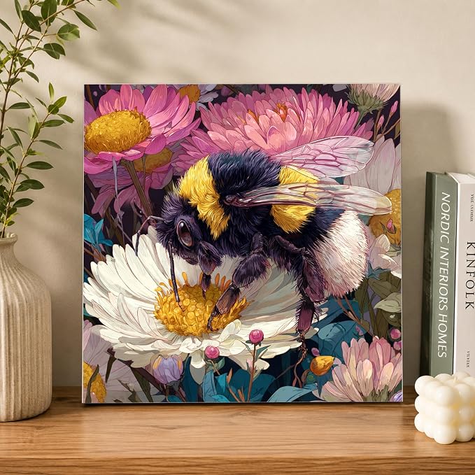 AUKELHJ Framed Paint by Numbers Kit for Adults, Bee, 10x10 inch