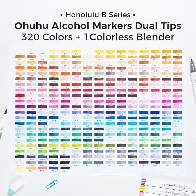 Ohuhu Alcohol Markers 320 Colors Brush Fine for Artist Adults Cozy Coloring | AP Certified Refillable Art Marker, Dual Tips Alcohol-based Drawing Markers for Artist Beginner Illustration Sketch, Honolulu