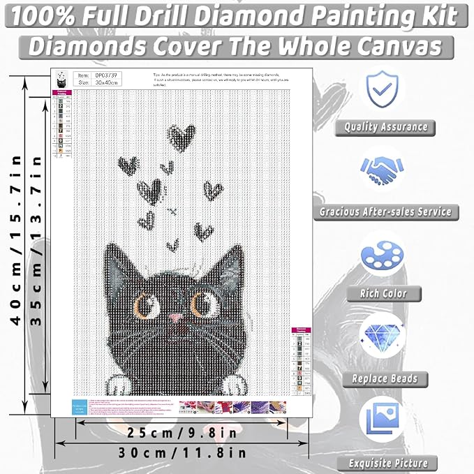 Black Cat Diamond Art Kits for Adults Diamond Painting Kit for Beginner