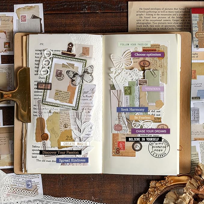Bomichi Scrapbook Supplies, 40 Sheets 2370 Pcs Word Quote Stickers Scrapbooking Supplies, Junk Journal Supplies for Scrapbook Junk Journal Bullet Journal DIY Craft Card Making