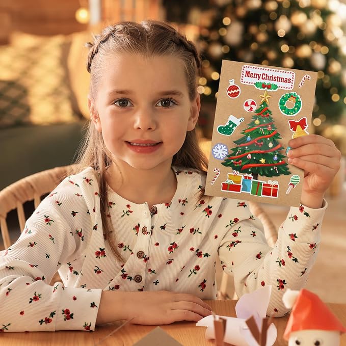 COCHIE 24 Sets Christmas Card Making Kits 3D Christmas Tree Card Making Craft Kits for Kids Holiday Greeting Cards Bulk for Home Classroom Activities