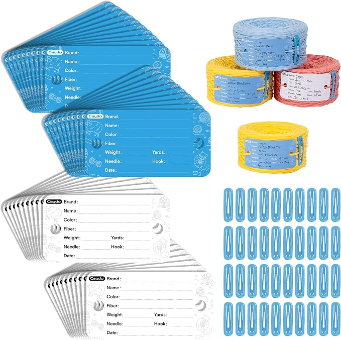 Caydo 40 Set Yarn Information Tags with Clips for Yarn Storage Organizer