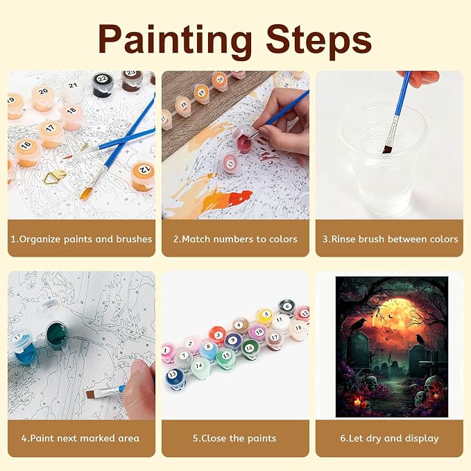 Gemozaic Halloween Paint by Numbers Kit for Adults - Horror Graveyard | Halloween Horrible Night Paint by Number, Raven DIY Acrylic Numbers Painting for Home, Wall Decor, Gift, 16x20 IN, Unframed