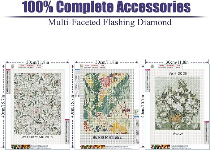 Diamond Art Kits for Adults, 3 Pack Artwork Diamond Painting Kits 12 x 16in
