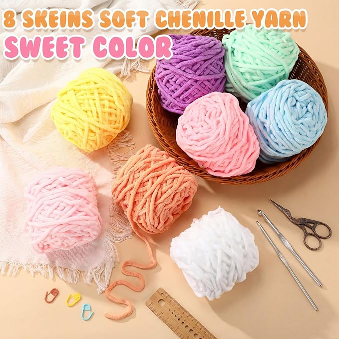 Buryeah 8 Pack Chunky Chenille Yarn for Crocheting, Sweet Color