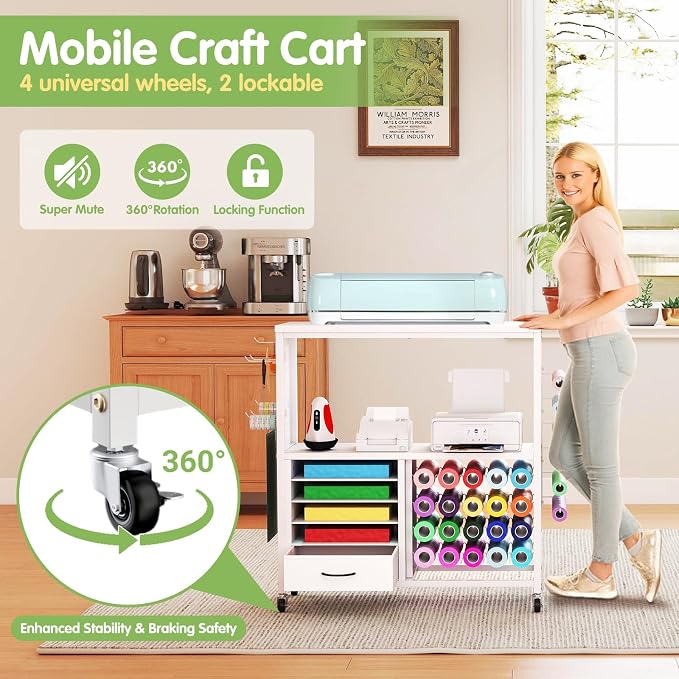Rolling Craft Storage Cart, Compatible with Cricut Cutting Machines