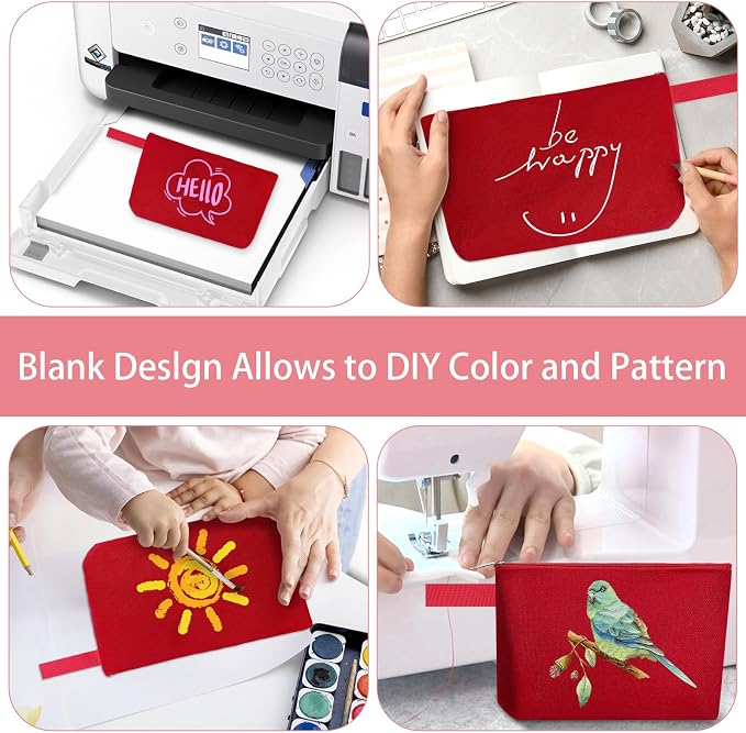 10 Pieces Cotton Canvas Makeup Bag with Bottom and Strap, Multi-Purpose Cosmetic Bag with Zipper Travel Toiletry Pouch, Blank DIY Craft Bag (Red, XS)
