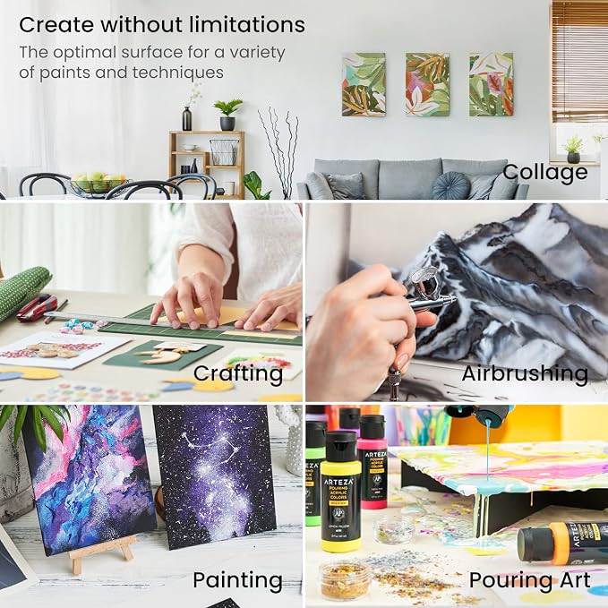 ARTEZA Canvas Panels Multi-Pack, 28 Blank Canvas Boards, 5 x 7, 8 x 10, 9 x 12 and 11 x 14 in, 100% Cotton Pre-Primed Painting Canvases for Acrylic, Oil, Gouache, Pouring, and Crafts
