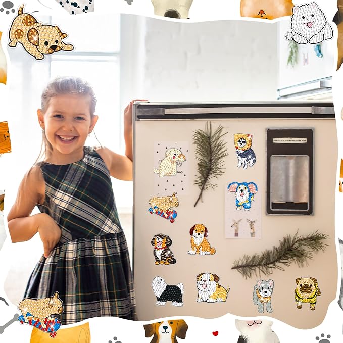 Remuuly 30 Pcs Animal Diamond Painting Magnets Dog Diamond Art Magnets Kits for Adults Cute Animal 5D Rhinestones Refrigerator Magnetic Stickers Dog Fridge Sticker for Fridge DIY Crafts Gifts