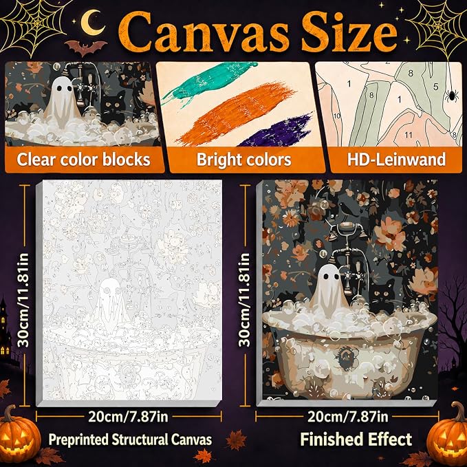 Mandun Halloween Paint by Numbers Kit for Adults, 3 Pack, 7.8x11.8 inch | DIY Painting Kits Crafts for Adults, Relieve Stress, Frame Canvas, Wooden Easel, Gift Box, Home Wall Decor