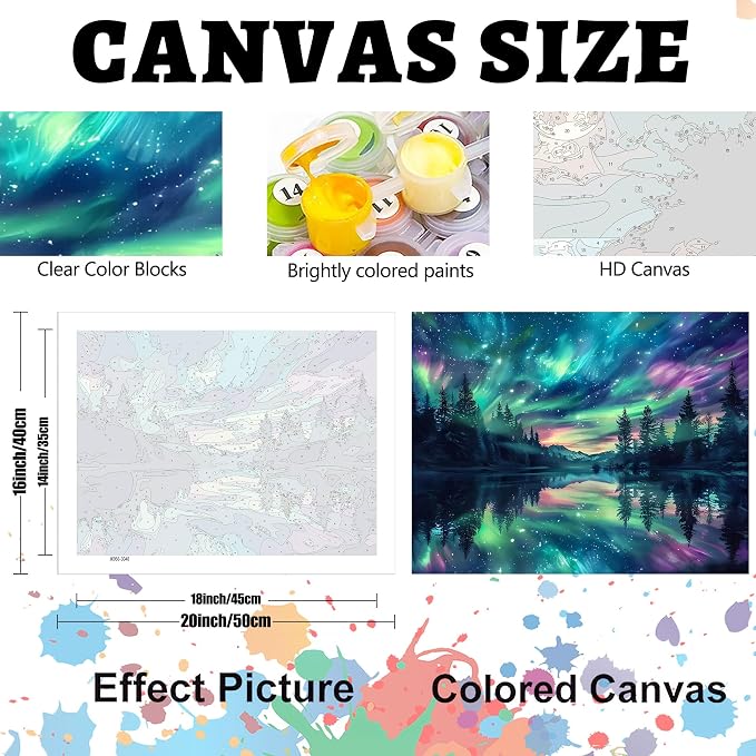 Hutarosl Paint by Numbers for Adults-Aurora Paint by Number Canvas for Adults,Starry Sky Paint by Number Adult,Aurora DIY Oil Painting Kits for Gifts Home Decor 16x20in