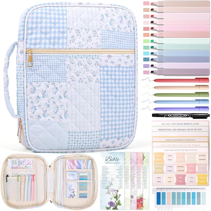 XKDOUS Bible Cover Case for Women Bible Bag Journaling Kit w/Study Supplies