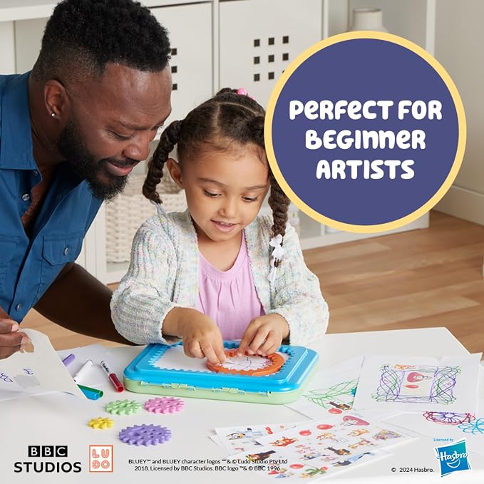 Spirograph Jr Bluey Toys Toddler Arts and Crafts for Kids Drawing Kit | Toddler Activities, Bluey Stickers, Drawing Pad, Jumbo Gears, Washable Markers, Drawing Kit, Spiral Art