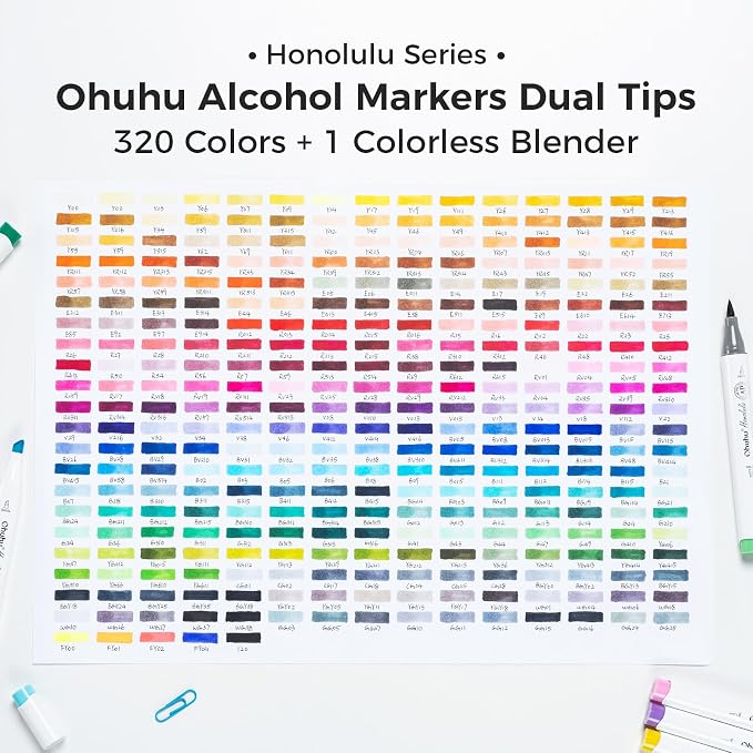 Ohuhu Alcohol Markers 320 Colors Brush& Chisel for Adults Cozy Coloring | AP Certified Refillable Art Marker, Dual Tips Alcohol-based Drawing Markers for Artist Beginner Illustration Sketch, Honolulu