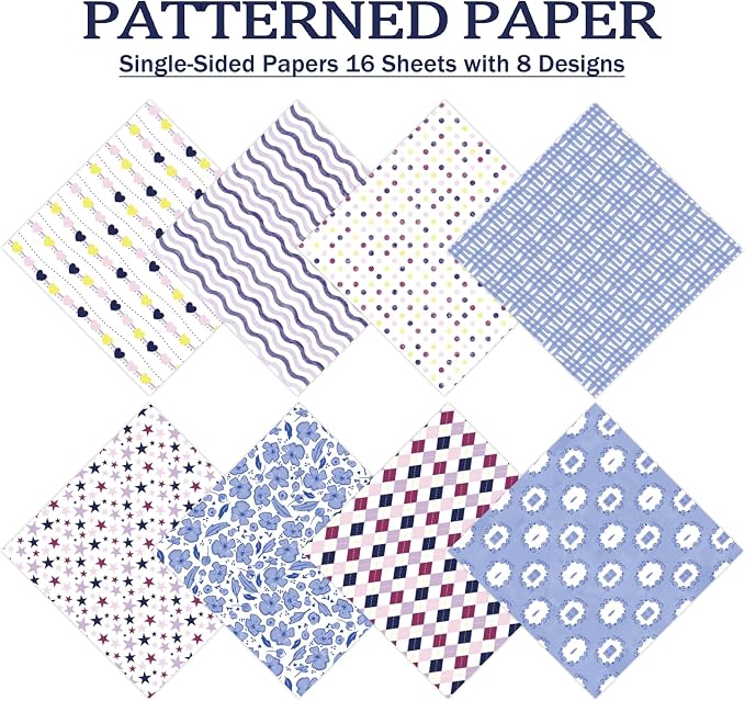 PRSTINCOL Scrapbook Paper,16 Sheets 6 x 6 Inch Purple Blue Tone Style Scrapbook Supplies,Single-Sided Vivid Origami Decoupage Paper for DIY Crafts, Card Making, Art Journaling